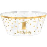 Metallic Confetti 1st Birthday Serving Bowl, Clear/Gold | Amscannull