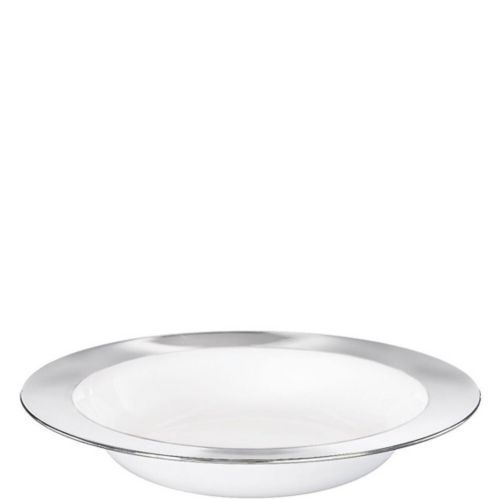 White & Silver Border Premium Plastic Bowls, 8-pk Product image