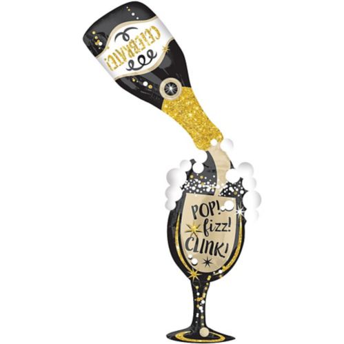 Champagne Pop Fizz Clink Foil Balloon for New Year's Eve, Helium Inflation Included, 70-in Product image