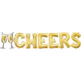 Air-Filled Champagne Glass & Cheers Letter Balloon Kit, Gold, 7-pc
