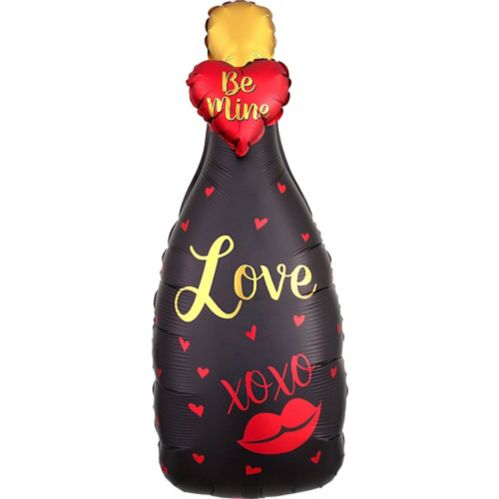 Valentine's Day Champagne Bottle Foil Balloon, Helium Inflation Included, Black/Red/Gold, 35-in Product image