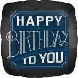 Happy Birthday Classic Foil Balloon, Helium Inflation Included, Black/Blue/White, 28-in | Amscannull