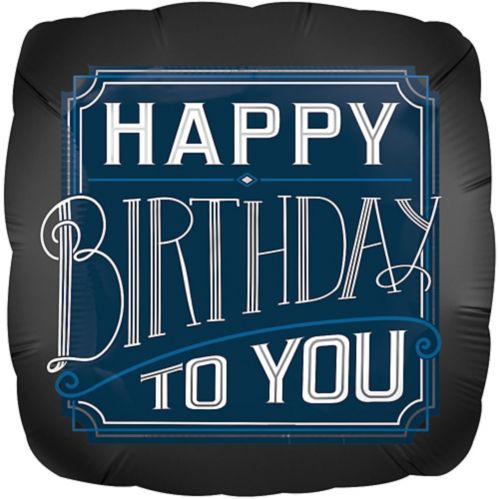 Happy Birthday Classic Foil Balloon, Helium Inflation Included, Black/Blue/White, 28-in Product image