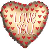 Giant Love You Satin Heart Foil Balloon, Helium Inflation Included, Gold/Red, 28-in | Amscannull