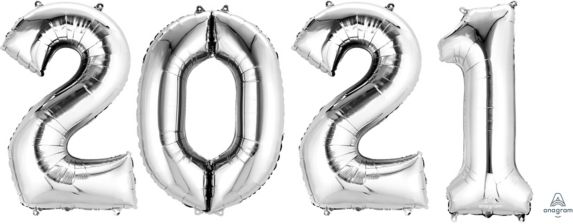 Giant 2021 Number Foil Balloon for New Year's/Graduation, Helium Inflation Included, Silver, 34-in Product image