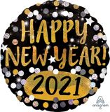 Prismatic 2021 New Year's Eve Foil Balloon, Helium Inflation Included, Black/Gold/Silver