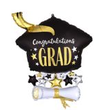 Satin Cap & Diploma "Congrats Grad" Cluster Foil Graduation Balloon, Helium Inflation Included, 25-in | Amscannull