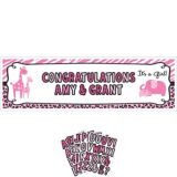 Giant Personalized Safari Girl Baby Shower Banner Decoration Kit, Pink | Amscannull