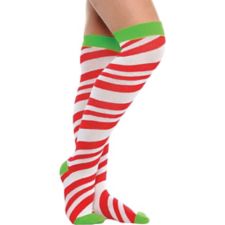 Candy Cane Striped Over-the-Knee Socks Party City