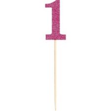 Large Glitter Pink Number 1 Picks, 2-pk Party City