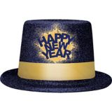 Glitter Happy New Year Top Hat, Blue/Gold Party City