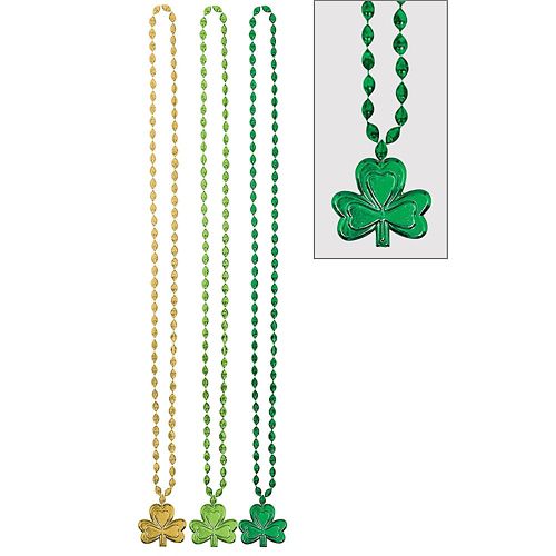 St. Patrick's Day Shamrock Pendant Bead Necklaces, 3-pk Party City