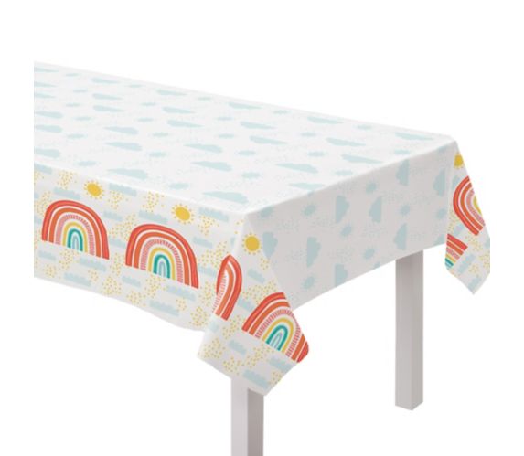 Retro Rainbow Plastic Table Cover, 54-in x 96-in Party City