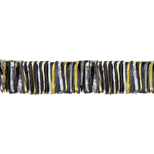 Amscan New Year's Oversized Fringe Garland, Black, Silver & Gold Product image