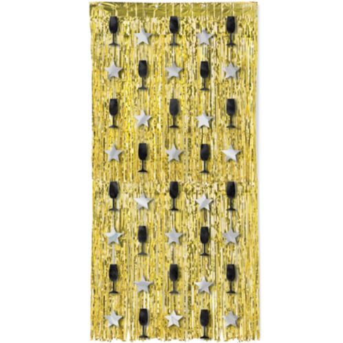 Amscan New Year's Doorway Curtain, Black, Silver & Gold Product image