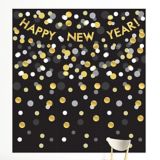 Décor mural de luxe Happy New Year Amscan, noir, argenté et doré | Amscannull