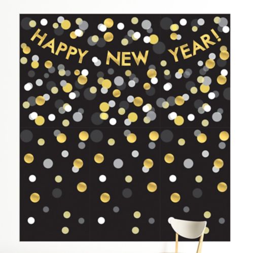 Décor mural de luxe Happy New Year Amscan, noir, argenté et doré Image de l’article