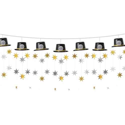 Amscan 3D Top Hat Garland, Black, Silver & Gold Product image