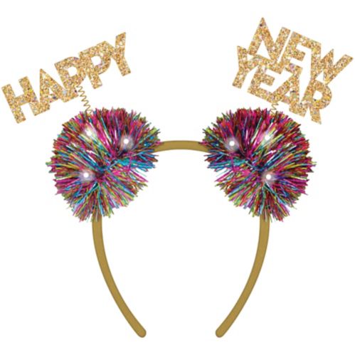 Amscan New Year's Colourful Confetti Tinsel Light Up Pom Pom Headband Product image