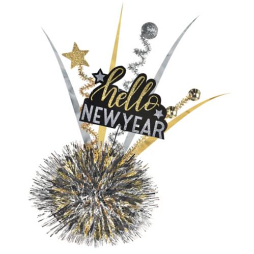 Black, Silver & Gold Hello New Year Tinsel & Plastic Fascinator Product image