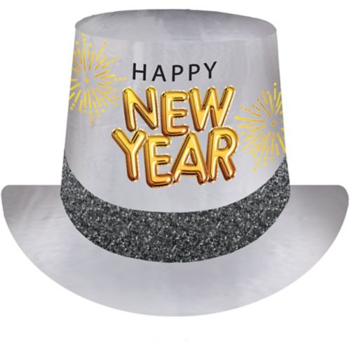 Amscan Happy New Year Top Hat, Black, Silver & Gold Product image