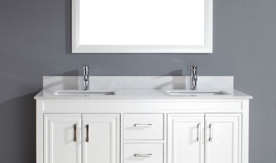 A traditional double sink vanity. 