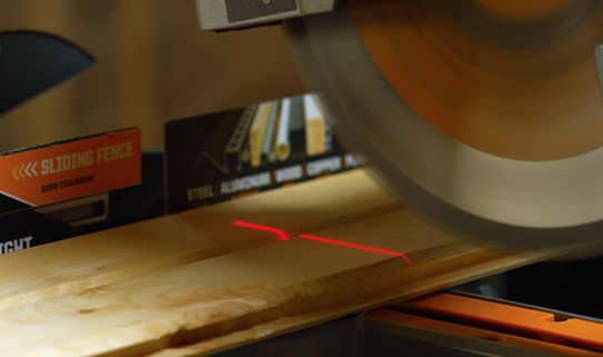 Laser guide on a mitre saw