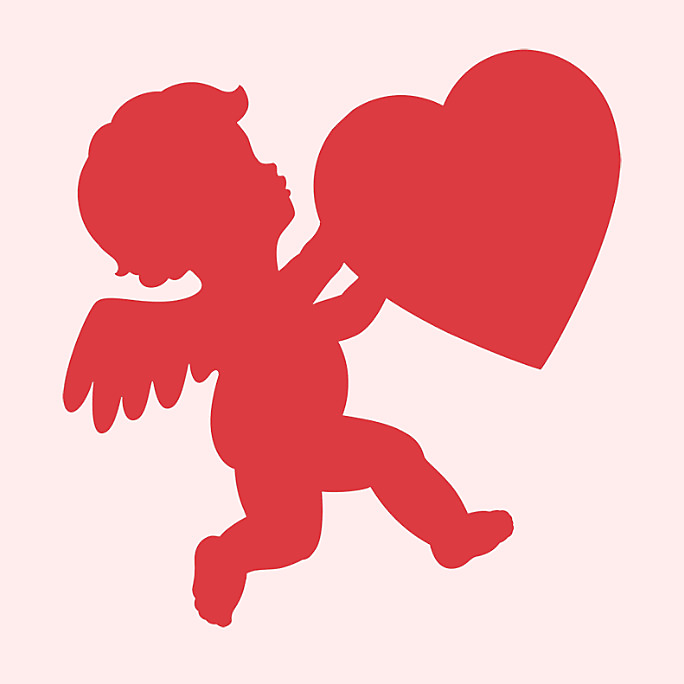 A red Cupid-shaped cut-out decoration. 