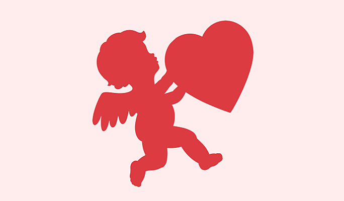 A red Cupid-shaped cut-out decoration. 