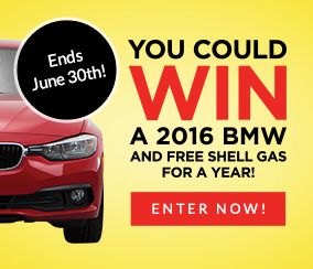 You could WIN a 2016 BMW and free Shell Gas for a Year.