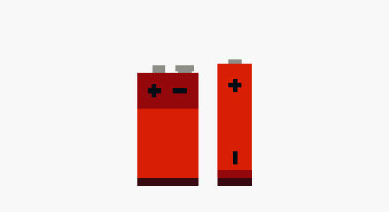 Red battery pack and battery icon.