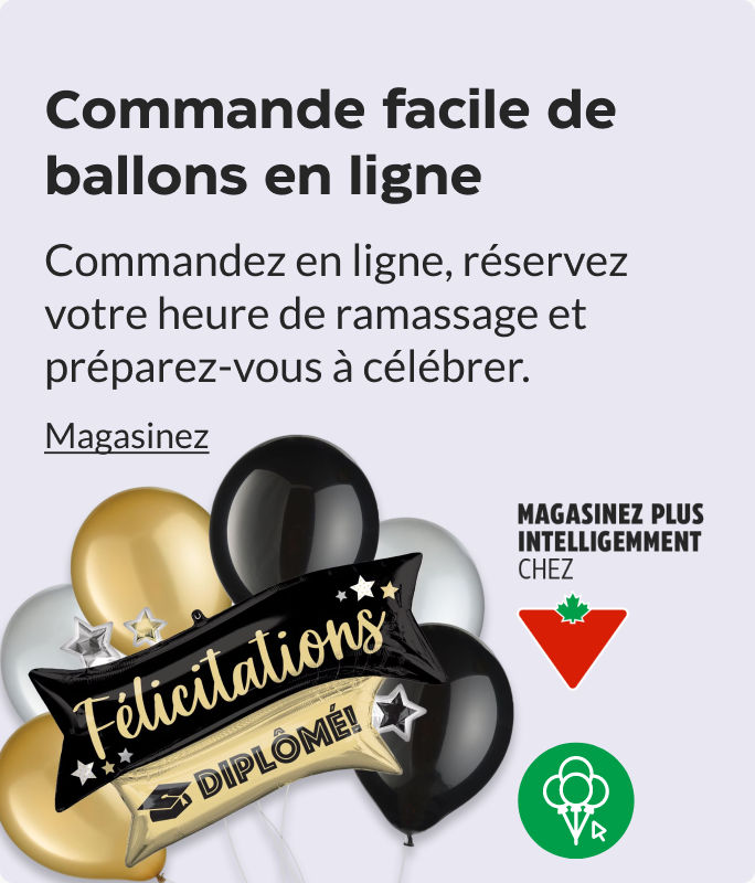 Commande facile de ballons en ligne. Commandez en ligne, réservez votre heure de ramassage et préparez-vous à célébrer.